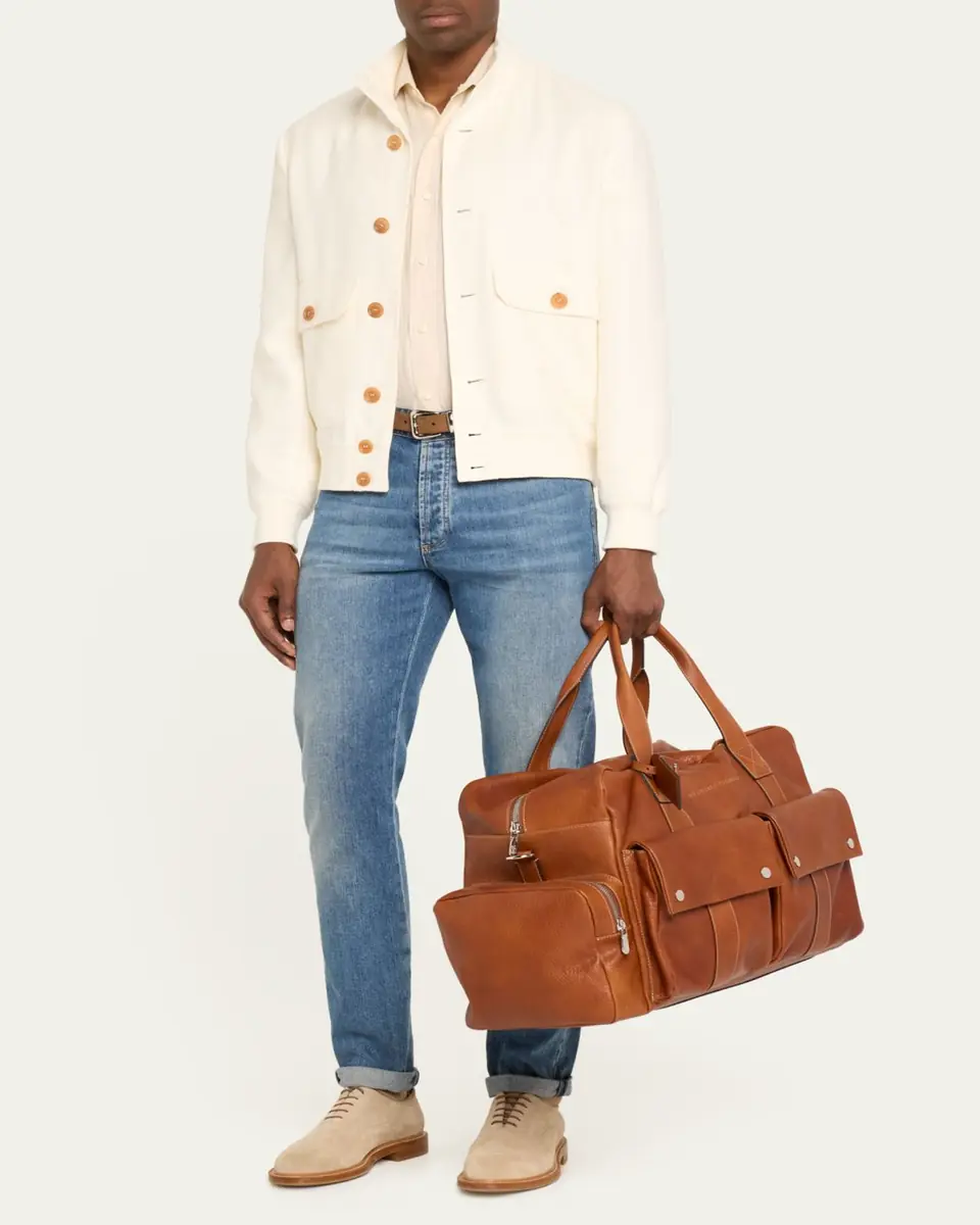 Brunello Cucinelli Men's Grained Calfskin Leisure Duffel Bag | Thumbnail 5 Brunello Cucinelli Men's Grained Calfskin Leisure Duffel Bag | Thumbnail 5