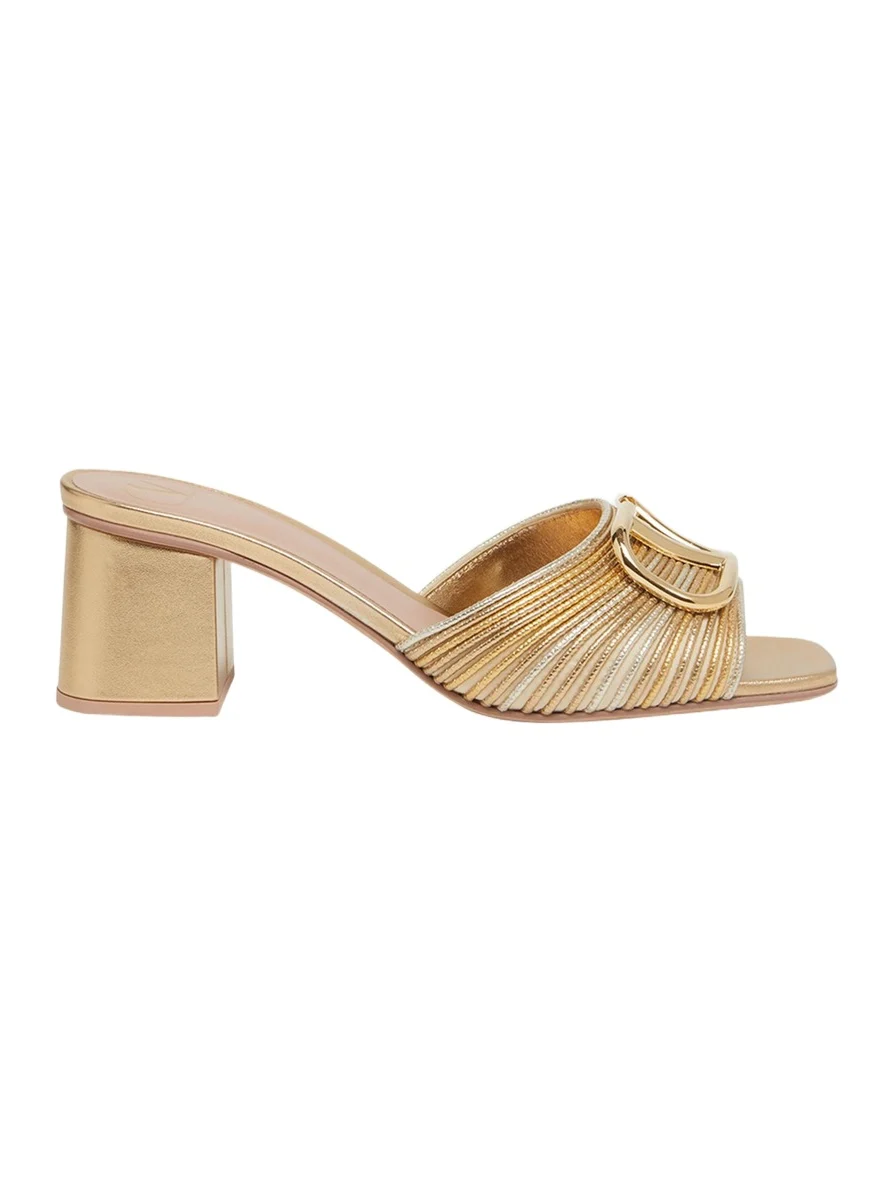 VLogo Metallic Block-Heel Slide Sandals