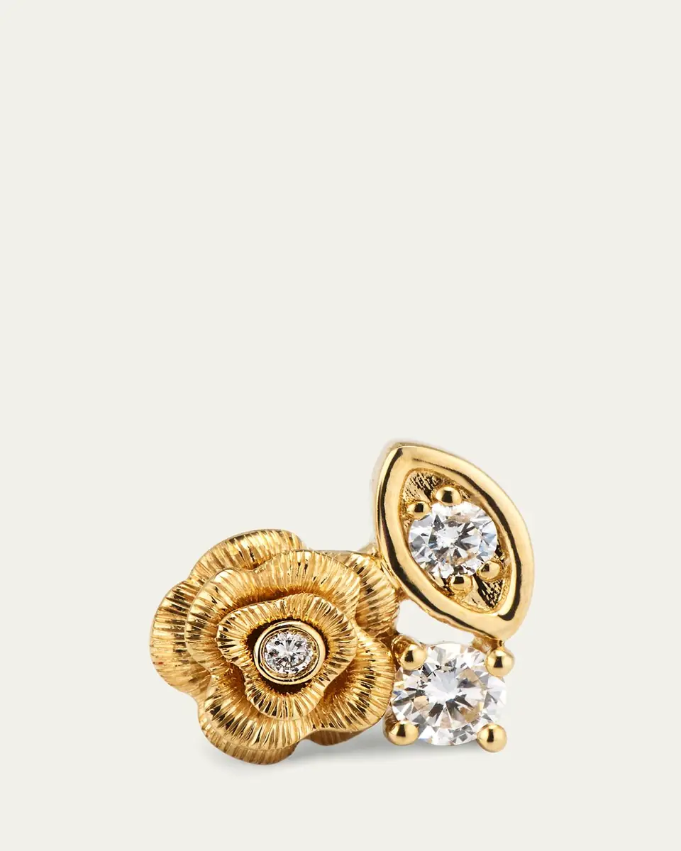 Sydney Evan 14K Gold and Diamond Large Marquise Eye Rose Stud Earring, Left | Thumbnail 3