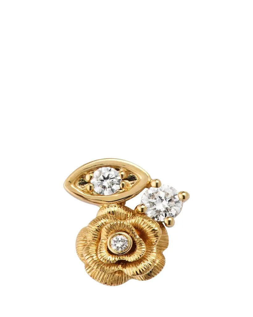 Sydney Evan 14K Gold and Diamond Large Marquise Eye Rose Stud Earring, Left | Image 1 Sydney Evan 14K Gold and Diamond Large Marquise Eye Rose Stud Earring, Left | Image 1