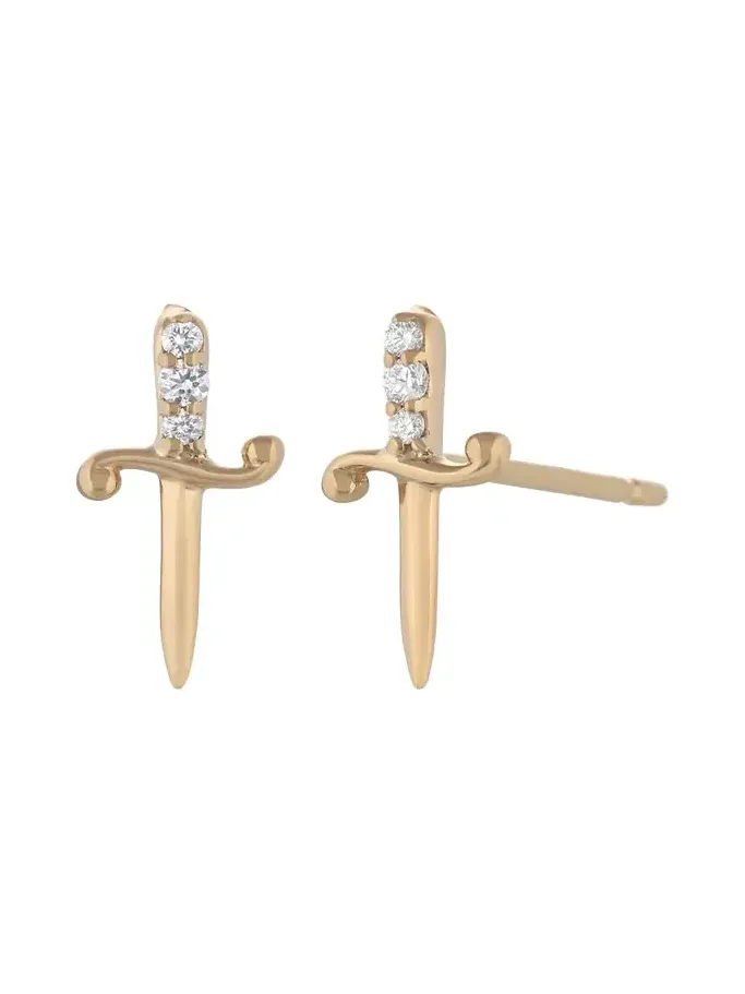 Maura Green Jewelry 14K Yellow Gold Dagger Stud Earrings with Diamonds