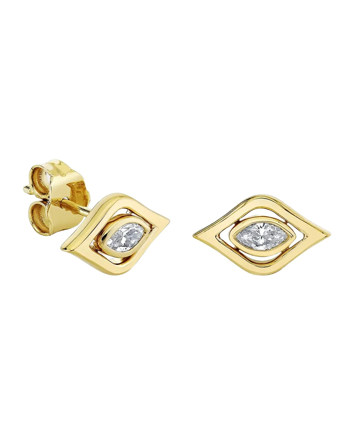14k Marquise Evil Eye Stud Earring, Single 14k Marquise Evil Eye Stud Earring, Single