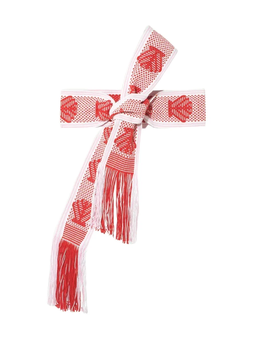Pippa Holt Handwoven Wide Pink, White and Red Shells Belt