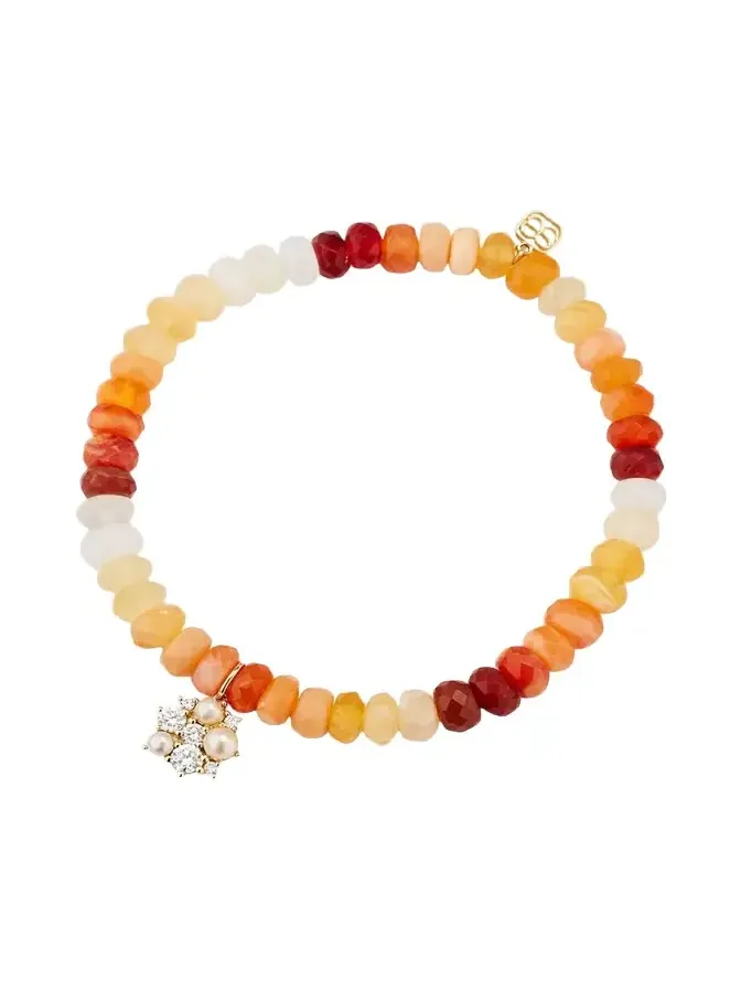 14K Gold Charm and Fire Opal Bead Bracelet 14K Gold Charm and Fire Opal Bead Bracelet