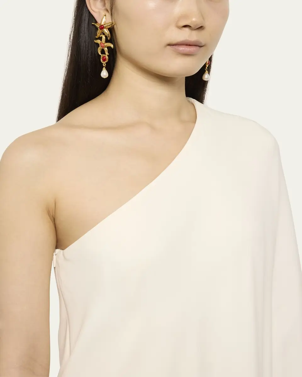 ben-amun Starfish Clip On Earrings with Pearly Drops and Coral Stones | Thumbnail 2
