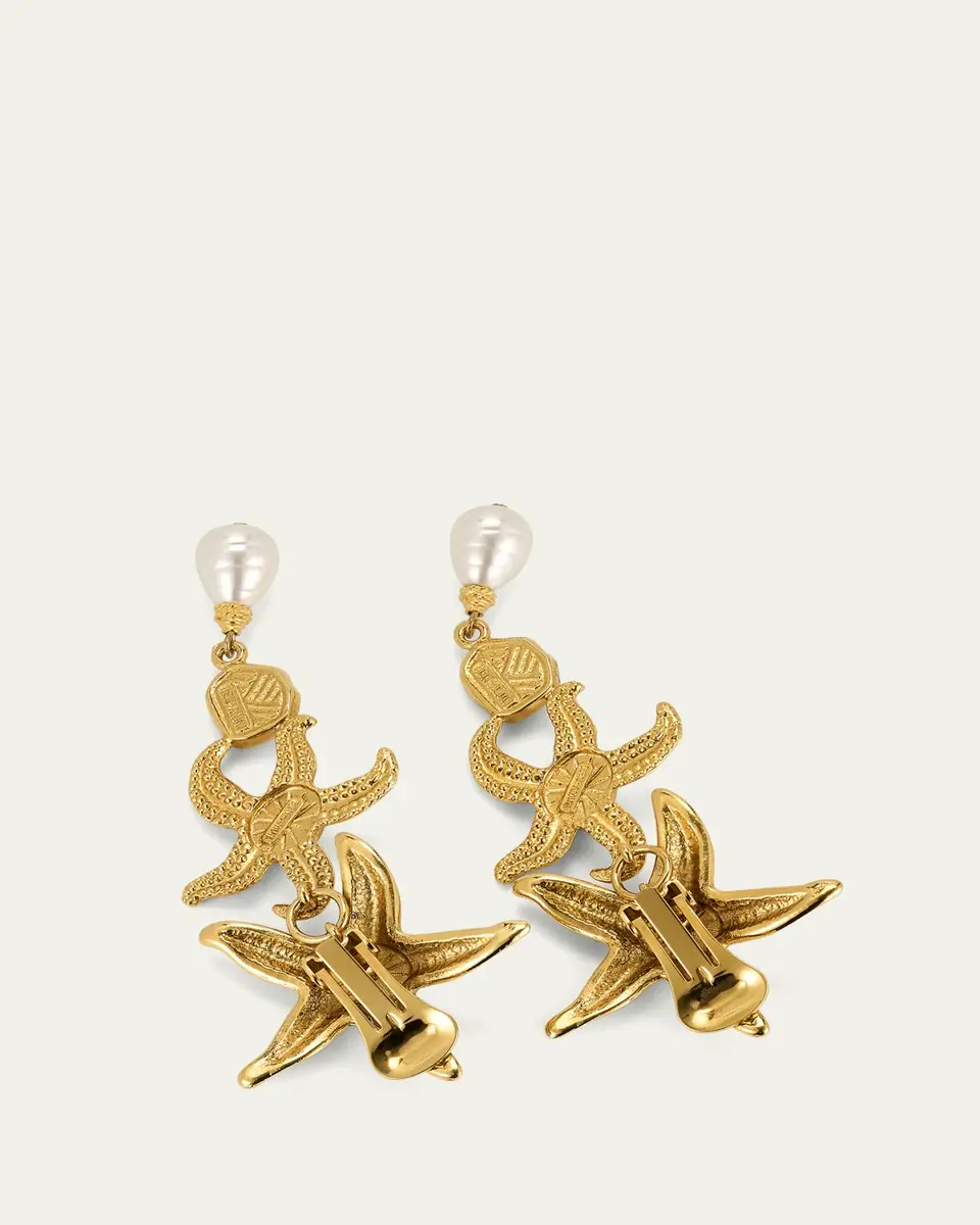 ben-amun Starfish Clip On Earrings with Pearly Drops and Coral Stones | Thumbnail 4