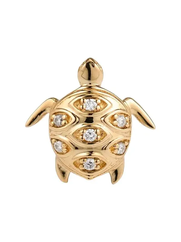 14K Turtle Earring with Marquise Eye Shell, Single 14K Turtle Earring with Marquise Eye Shell, Single
