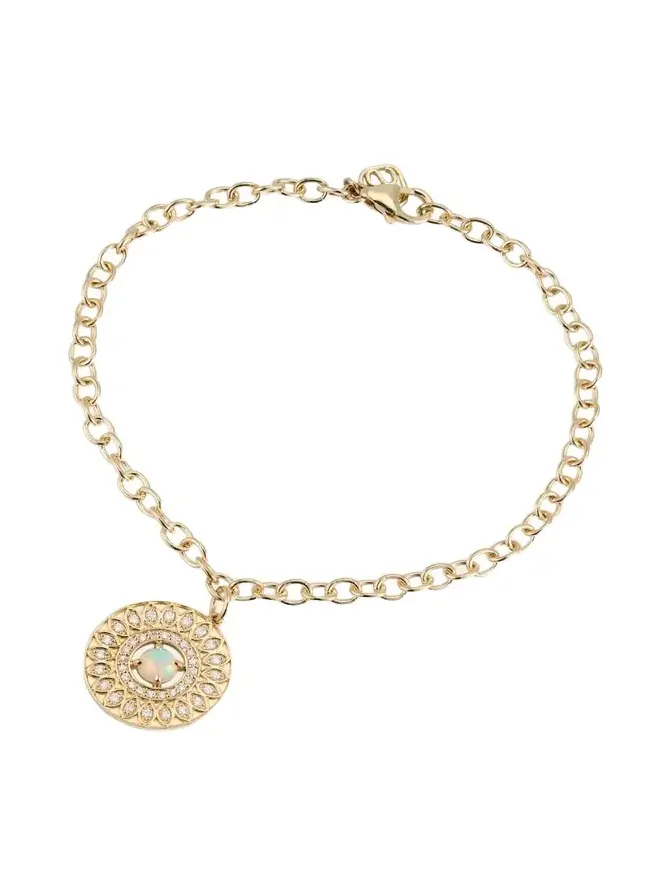 Marquise Eye Wheel Charm, Opal and Diamond Chain Bracelet Marquise Eye Wheel Charm, Opal and Diamond Chain Bracelet