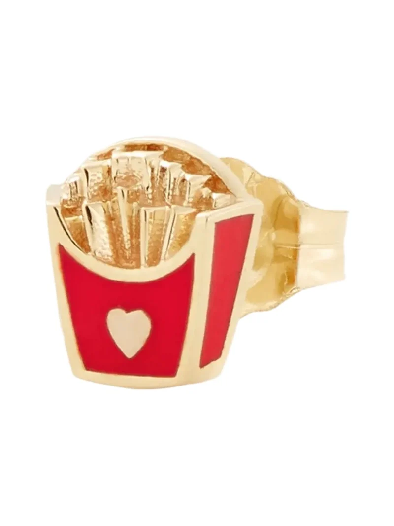 14K Yellow Gold French Fry Stud Earring, Single