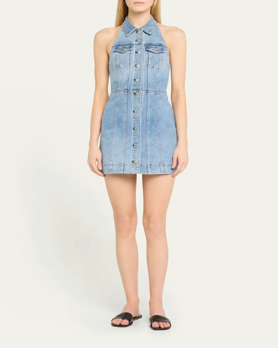 Alice + Olivia Kendall Denim Halter Mini Dress | Thumbnail 2 Alice + Olivia Kendall Denim Halter Mini Dress | Thumbnail 2