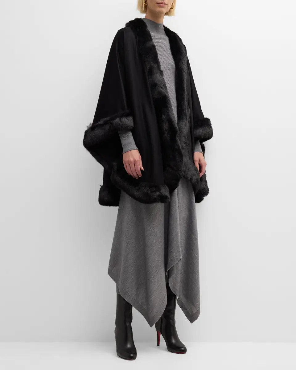Sofia Cashmere Faux Fur Trim Cashmere Cape | Thumbnail 2