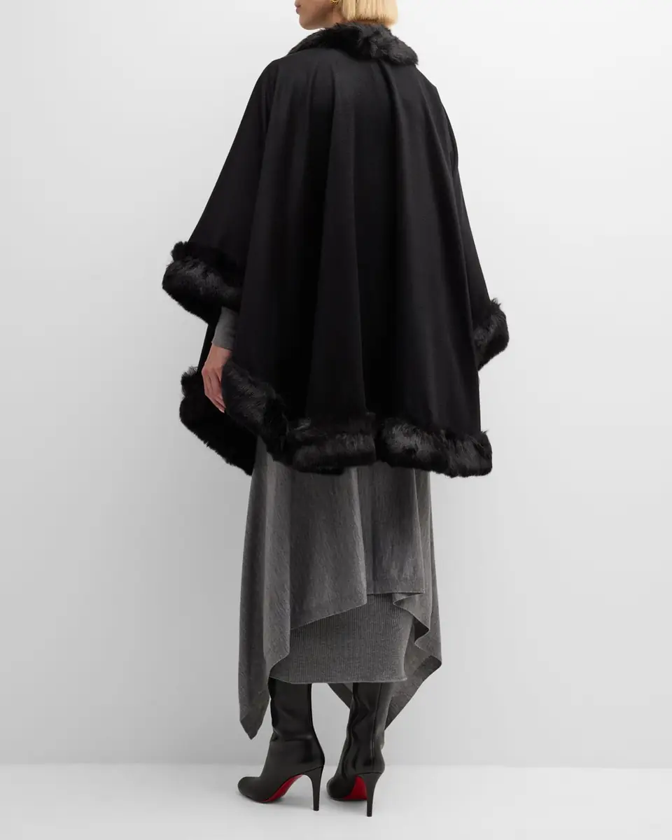 Sofia Cashmere Faux Fur Trim Cashmere Cape | Thumbnail 3