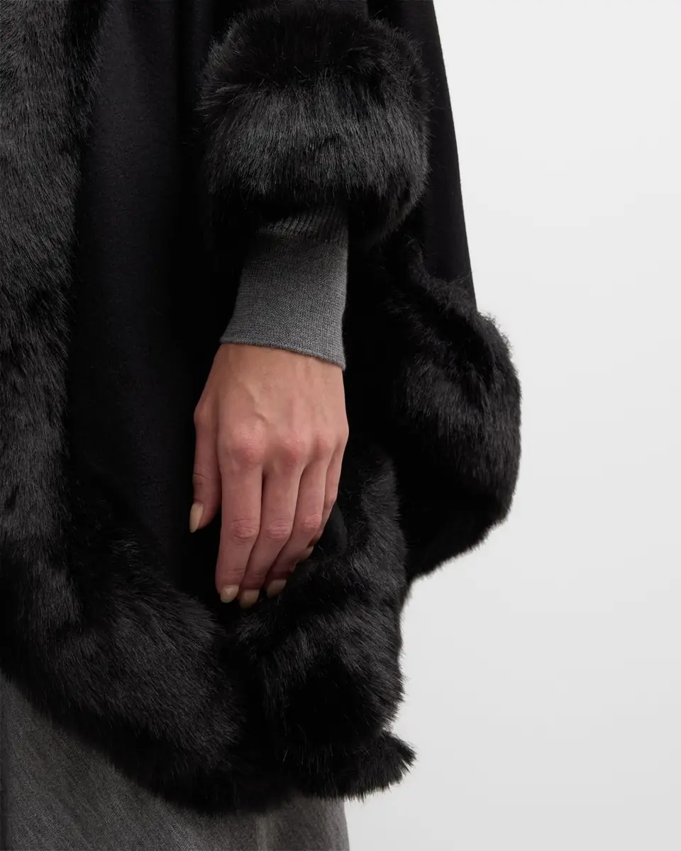 Sofia Cashmere Faux Fur Trim Cashmere Cape | Thumbnail 5