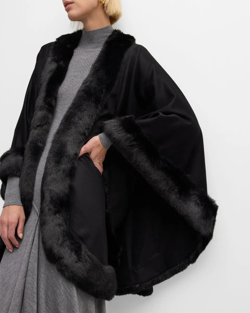 Sofia Cashmere Faux Fur Trim Cashmere Cape | Thumbnail 7
