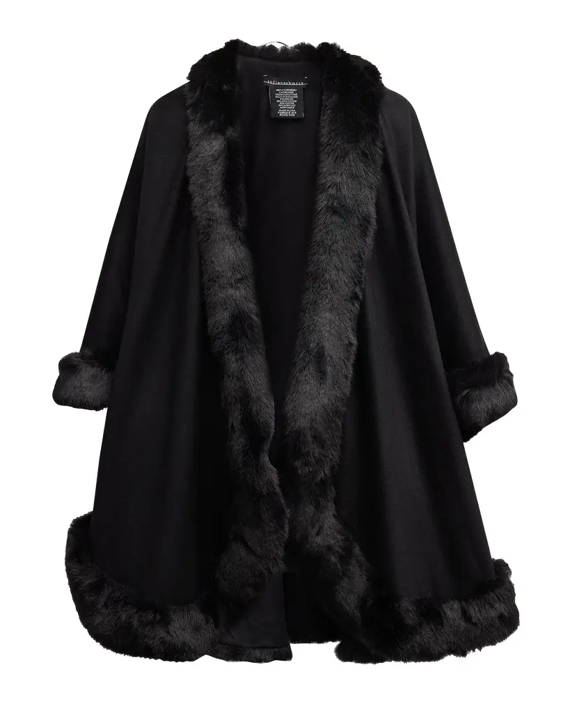 Sofia Cashmere Faux Fur Trim Cashmere Cape