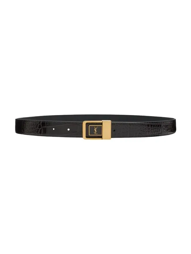 Croc-Embossed Leather Square Buckle Belt Croc-Embossed Leather Square Buckle Belt