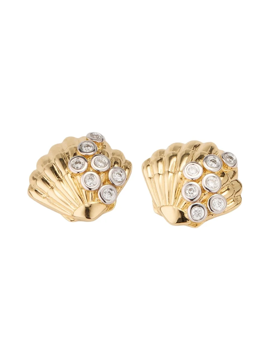 Sydney Evan Clam Shell 14K Gold Diamond Stud Earring, Single
