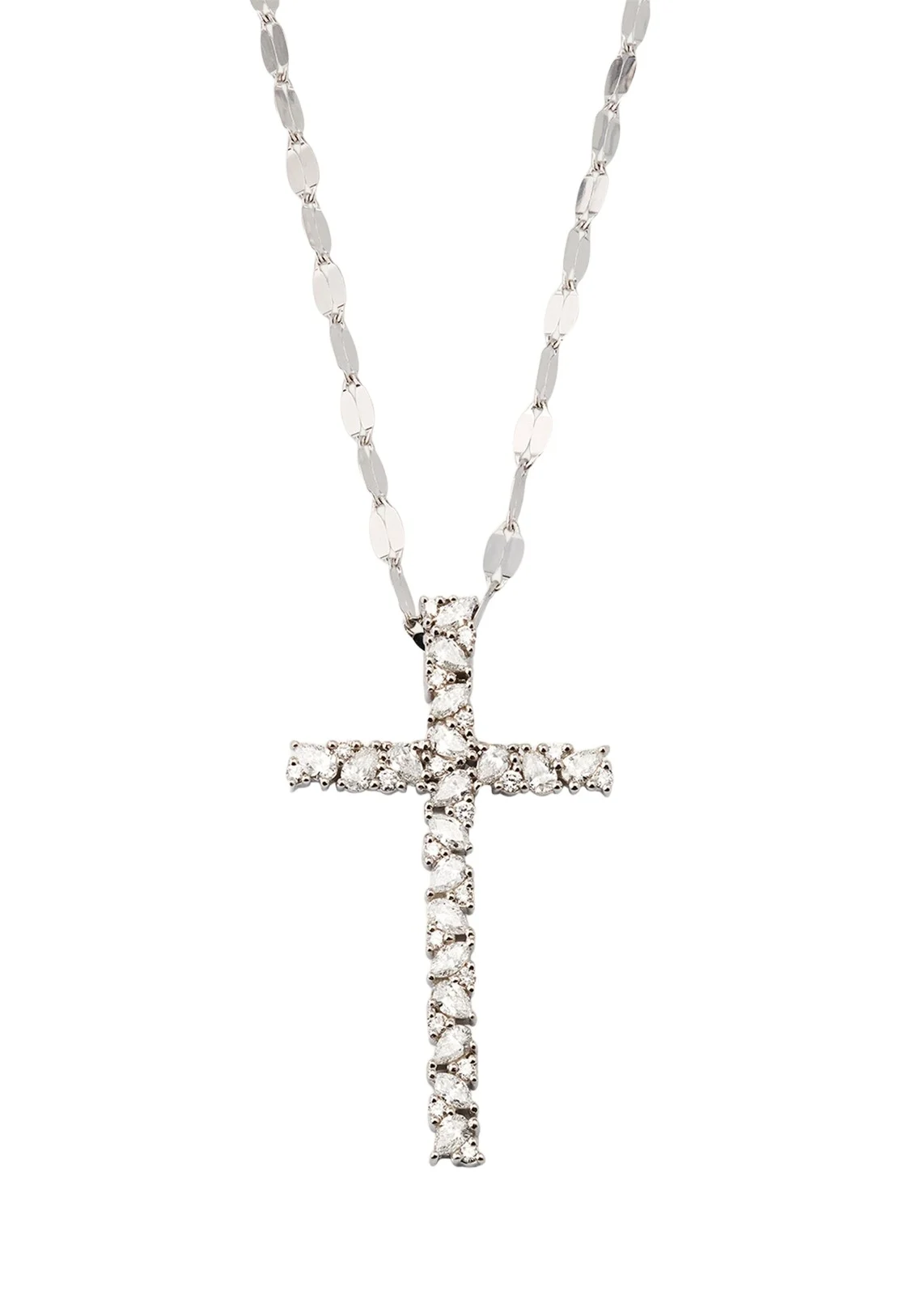 14K White Gold Multi Fancies Diamond Cross Pendant Necklace 14K White Gold Multi Fancies Diamond Cross Pendant Necklace