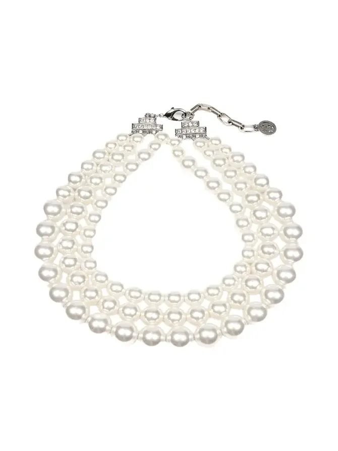 Triple Glass-Pearl Strand Necklace