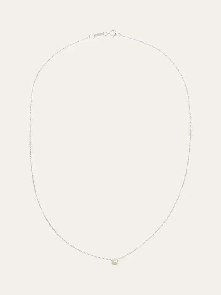 14K White Gold 0.10ct Bezel Diamond Necklace, 16-18"L