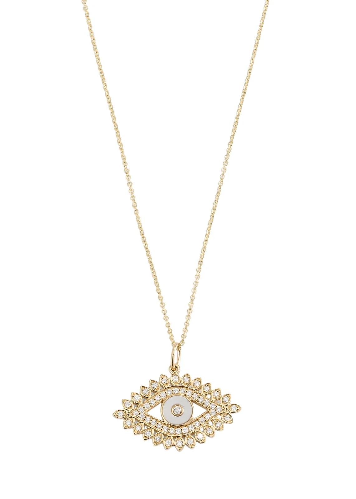 14K Yellow Gold Evil Eye Marquise Border with Stone Inlay Charm Necklace 14K Yellow Gold Evil Eye Marquise Border with Stone Inlay Charm Necklace