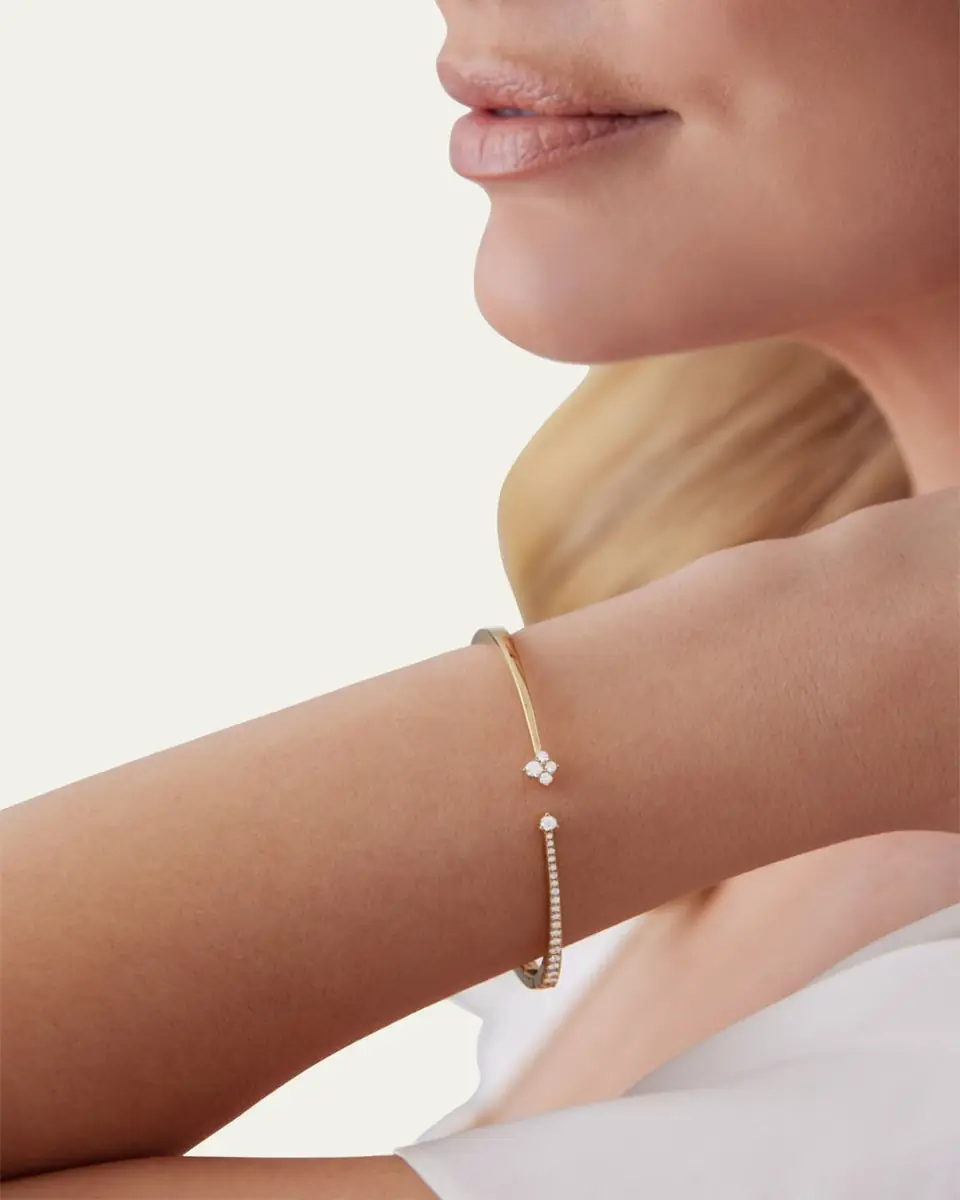 SARA WEINSTOCK 18K Yellow Gold Dujour Diamond And 4-Cluster Open Bangle Bracelet | Thumbnail 2 SARA WEINSTOCK 18K Yellow Gold Dujour Diamond And 4-Cluster Open Bangle Bracelet | Thumbnail 2
