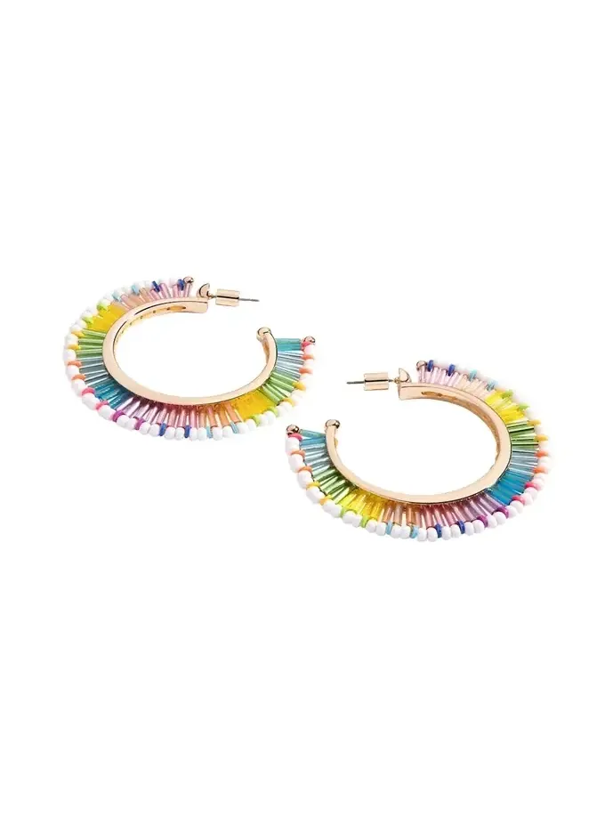 Fringe Hoop Earrings in White Bright Fringe Hoop Earrings in White Bright