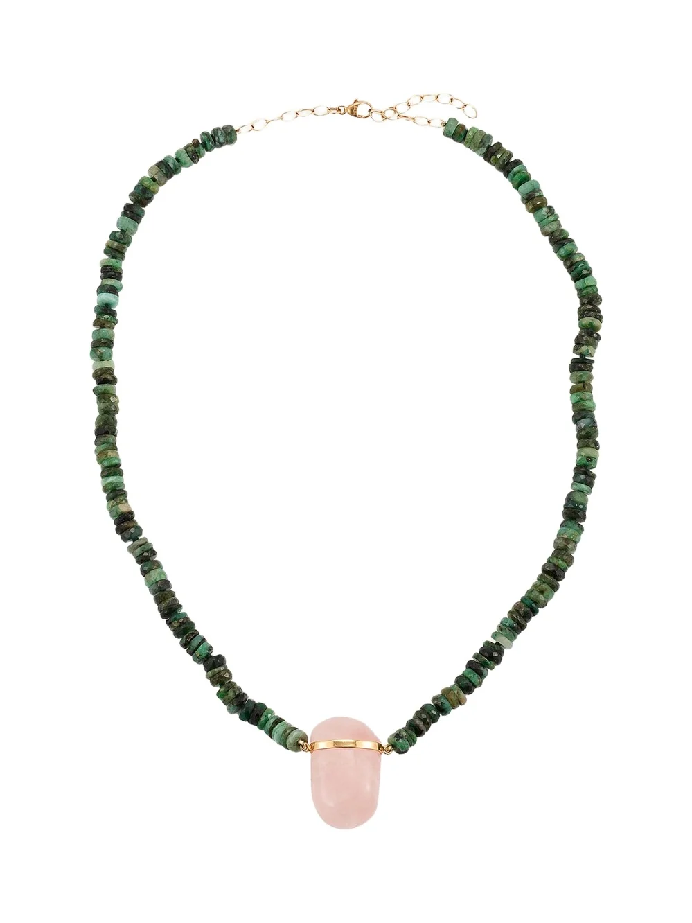 Rose Quartz Charm Necklace with Emeralds Rose Quartz Charm Necklace with Emeralds