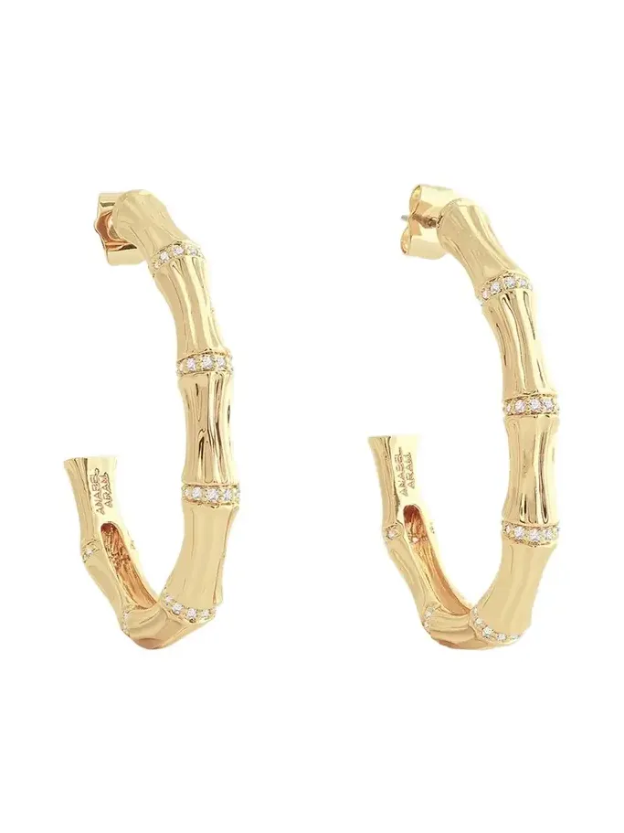 Cubic Zirconia Bamboo Hoop Earrings