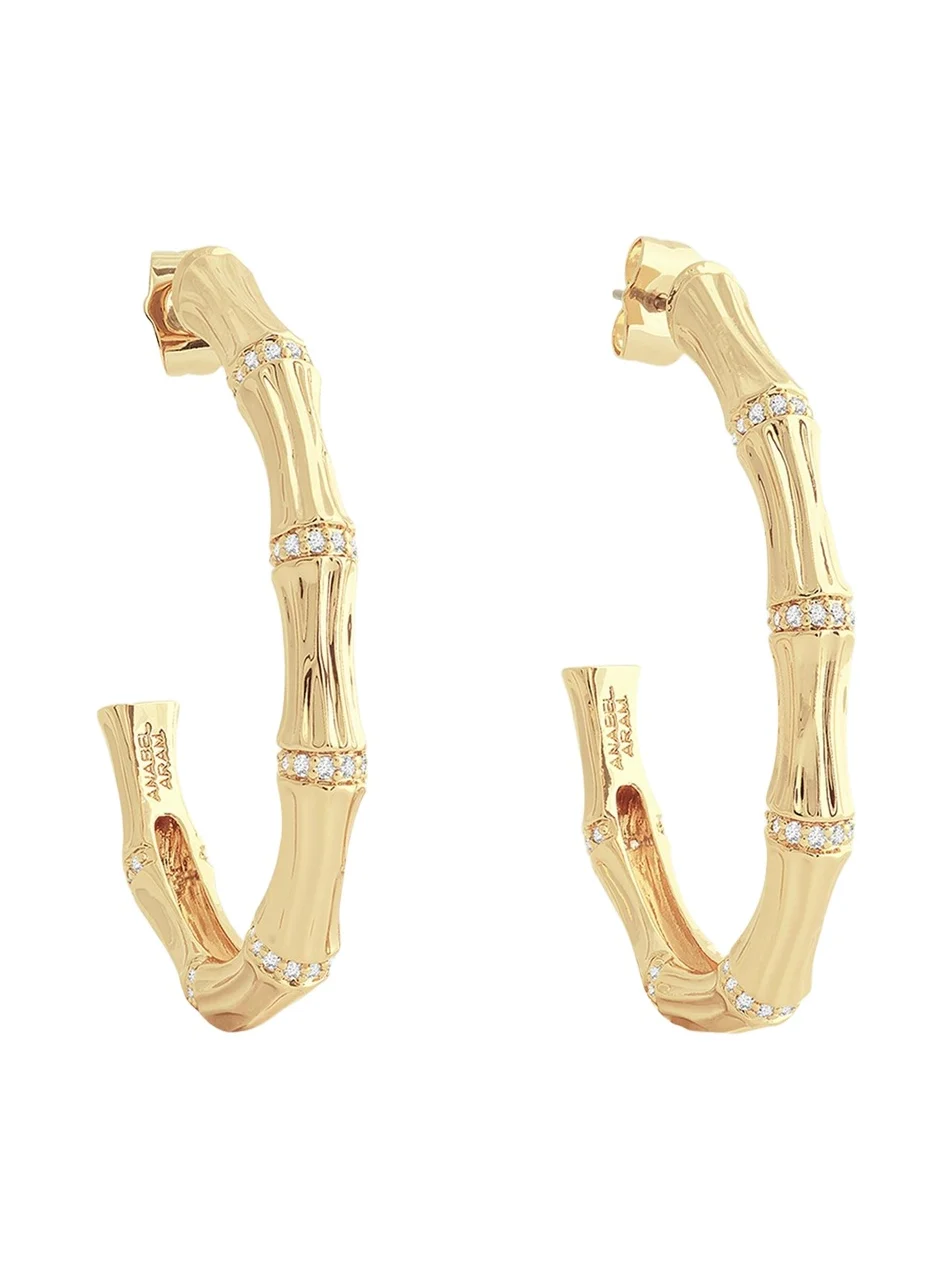 Anabel Aram Jewelry Cubic Zirconia Bamboo Hoop Earrings