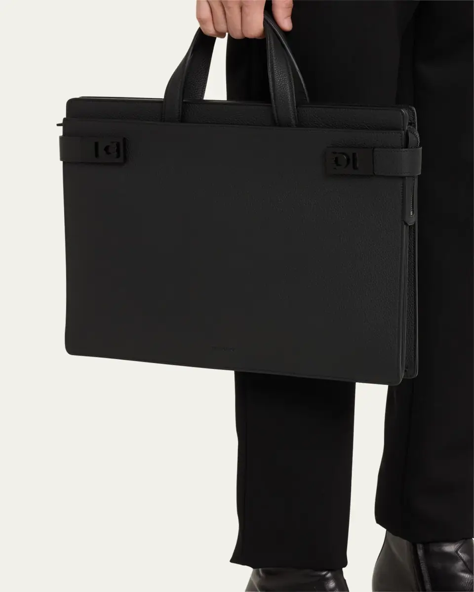 Ferragamo Men's Medium Leather Briefcase | Thumbnail 2