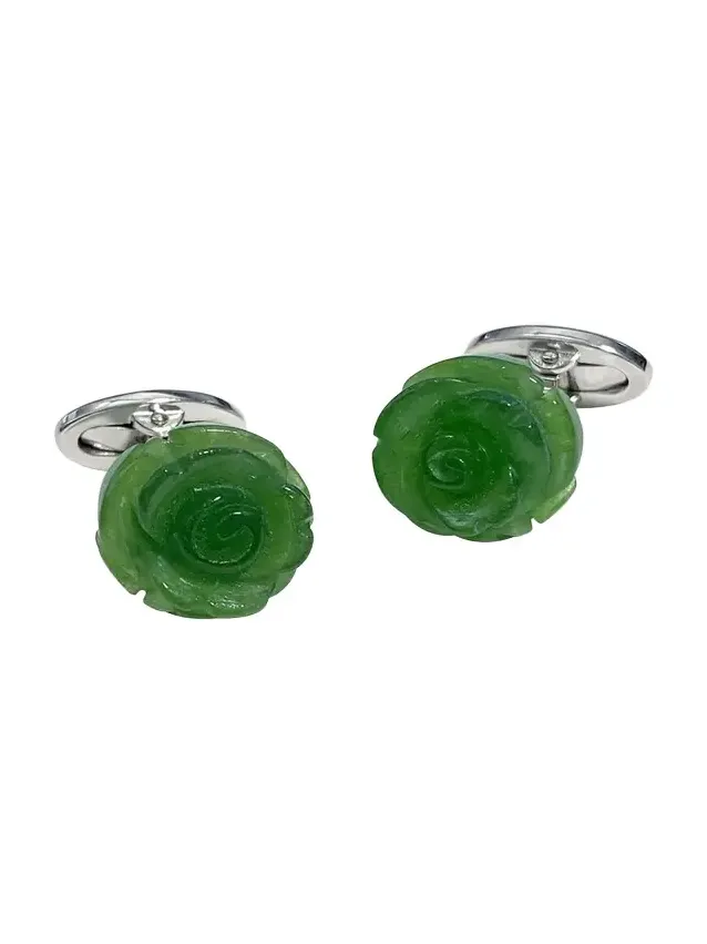 Men's Hand-Carved Green Onyx Sterling Silver Cufflinks