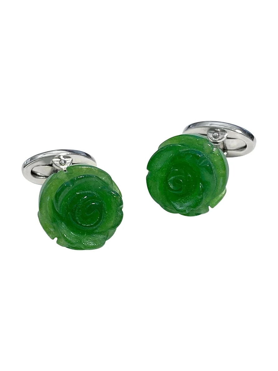Men's Hand-Carved Green Onyx Sterling Silver Cufflinks