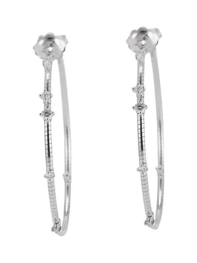 18K White Gold 40mm Diamond Hoop Earrings