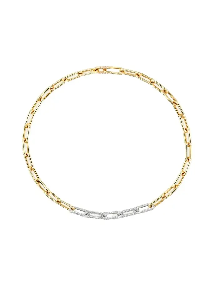 18K Yellow Gold and Platinum Heavy Metal Diamond Chain Link Necklace 18K Yellow Gold and Platinum Heavy Metal Diamond Chain Link Necklace