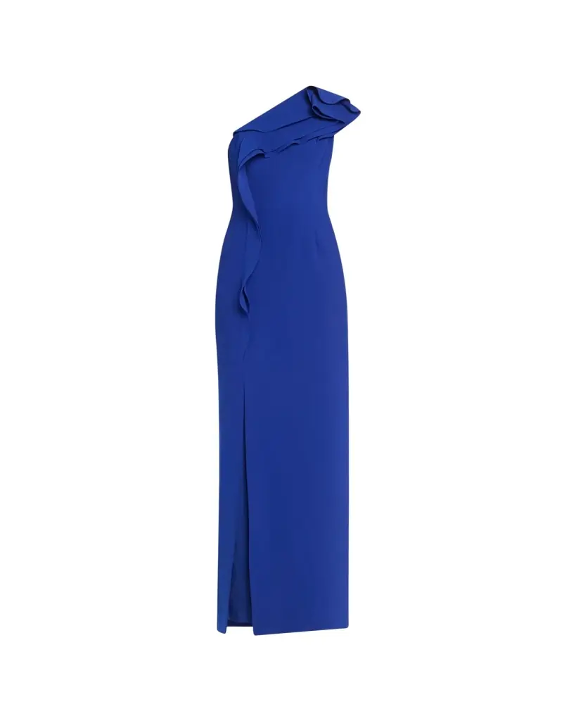 Rickie Freeman for Teri Jon Ruffle One-Shoulder Crepe Column Gown | Image 1 Rickie Freeman for Teri Jon Ruffle One-Shoulder Crepe Column Gown | Image 1