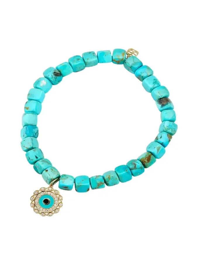 14K Gold and Diamond Marquise Eye Turquoise Bracelet