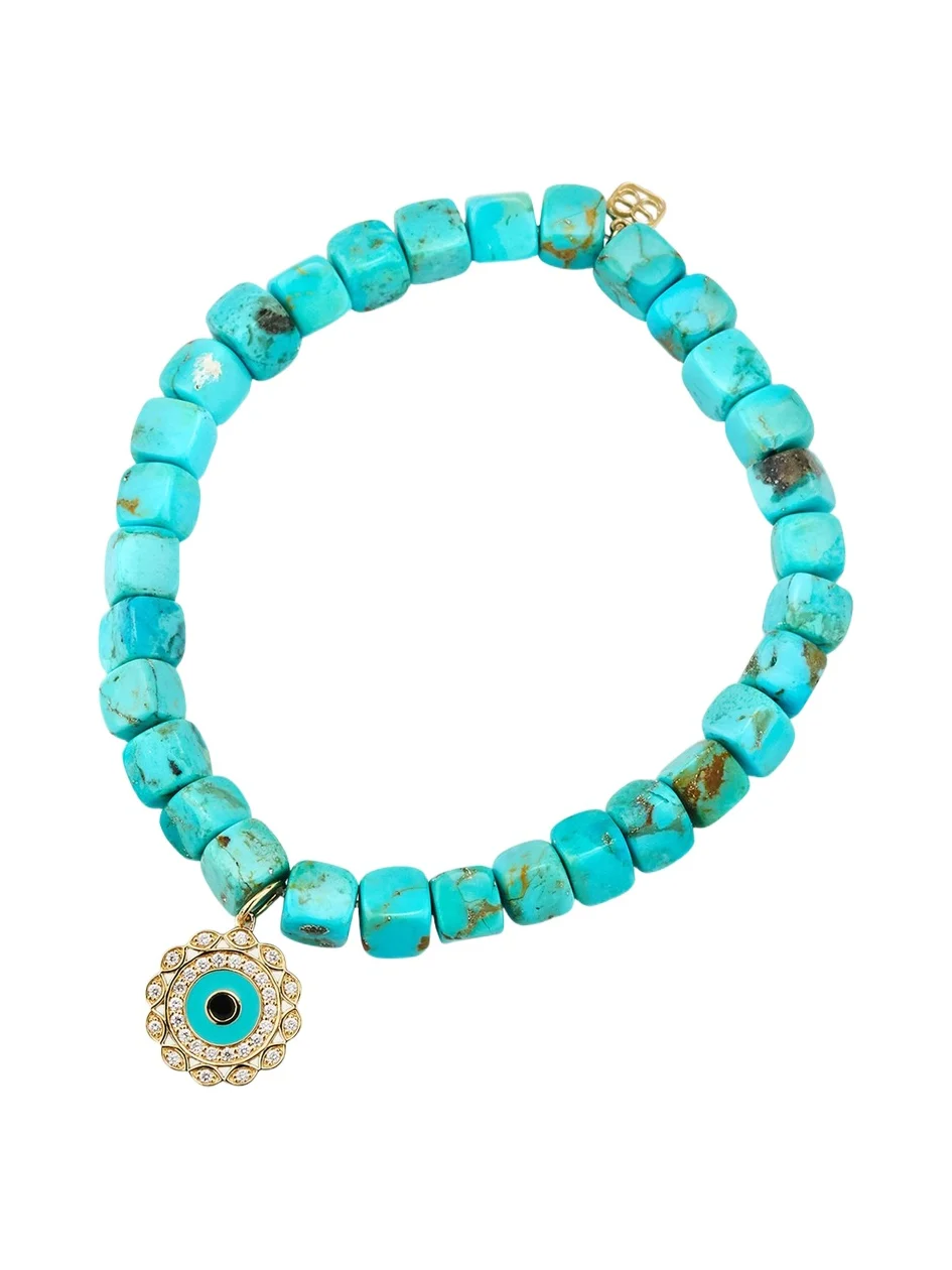 14K Gold and Diamond Marquise Eye Turquoise Bracelet