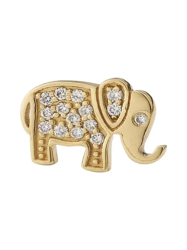 14k Yellow Gold Diamond Elephant Stud Earring, Single