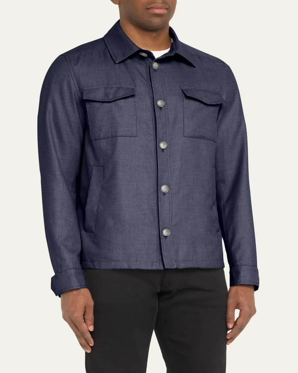 HERNO Men's Coated Cashmere-Blend Overshirt | Thumbnail 4 HERNO Men's Coated Cashmere-Blend Overshirt | Thumbnail 4