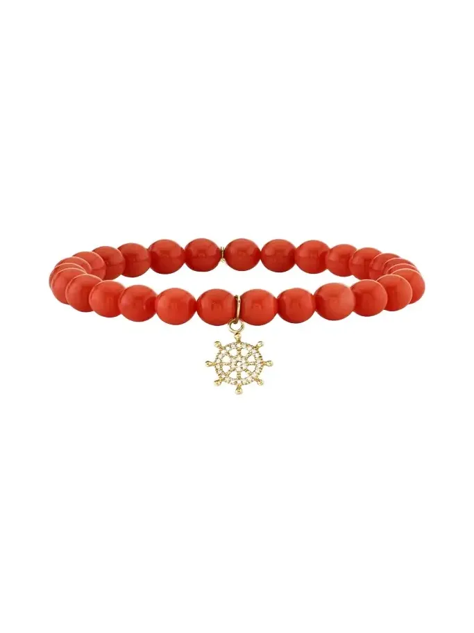 14K Diamond Ships Wheel Charm and Bead Bracelet 14K Diamond Ships Wheel Charm and Bead Bracelet