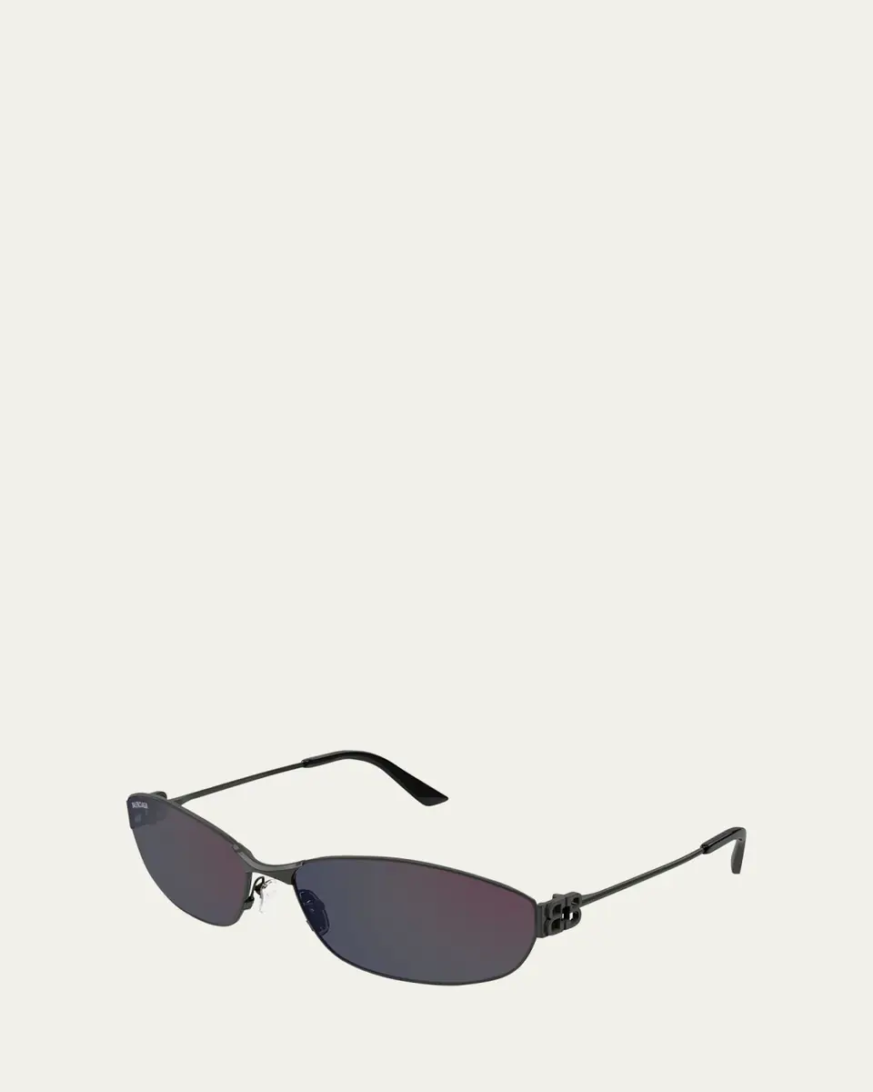 Balenciaga Men's BB Logo Metal and Nylon Oval Sunglasses | Thumbnail 2