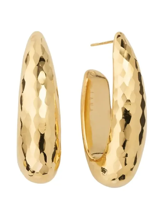 14K Gold Elongated Wide Disco Hoop Earrings