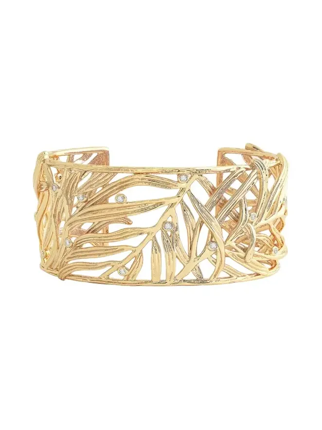 Cubic Zirconia Palm Leaves Cuff Bracelet