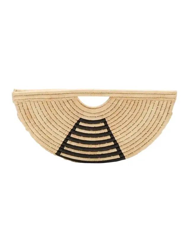 Large Half Moon Raffia Top-Handle Bag
