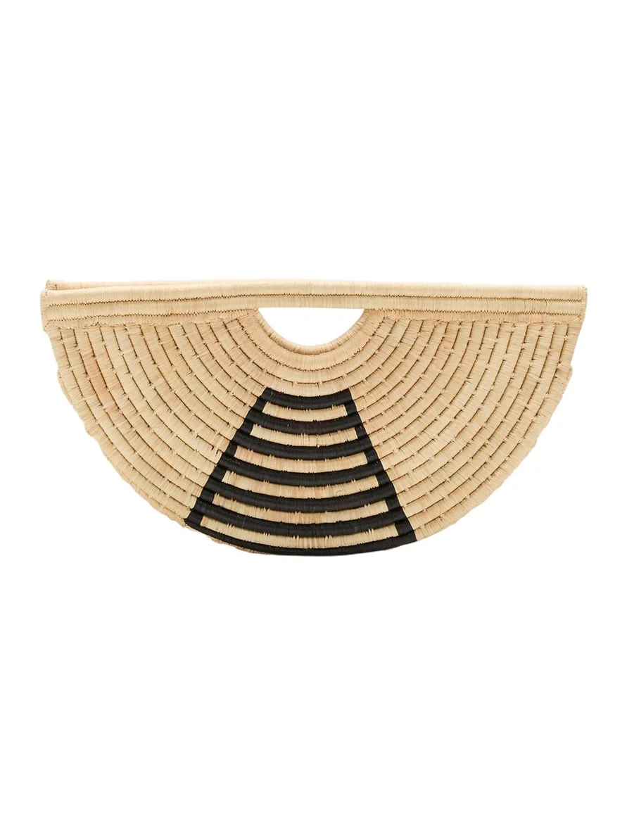 Large Half Moon Raffia Top-Handle Bag