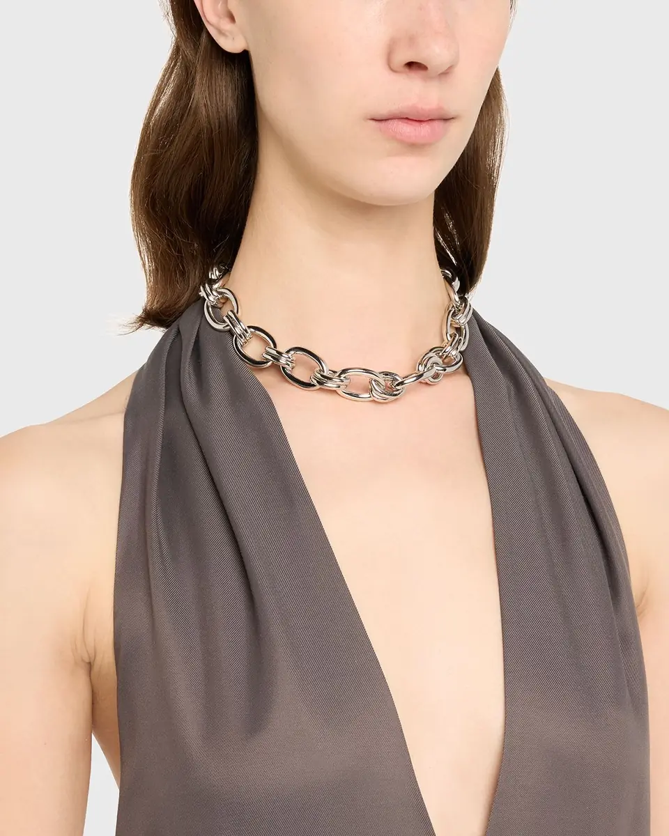 Ben-Amun Silver Lyra Oval Chain Link Necklace | Thumbnail 5