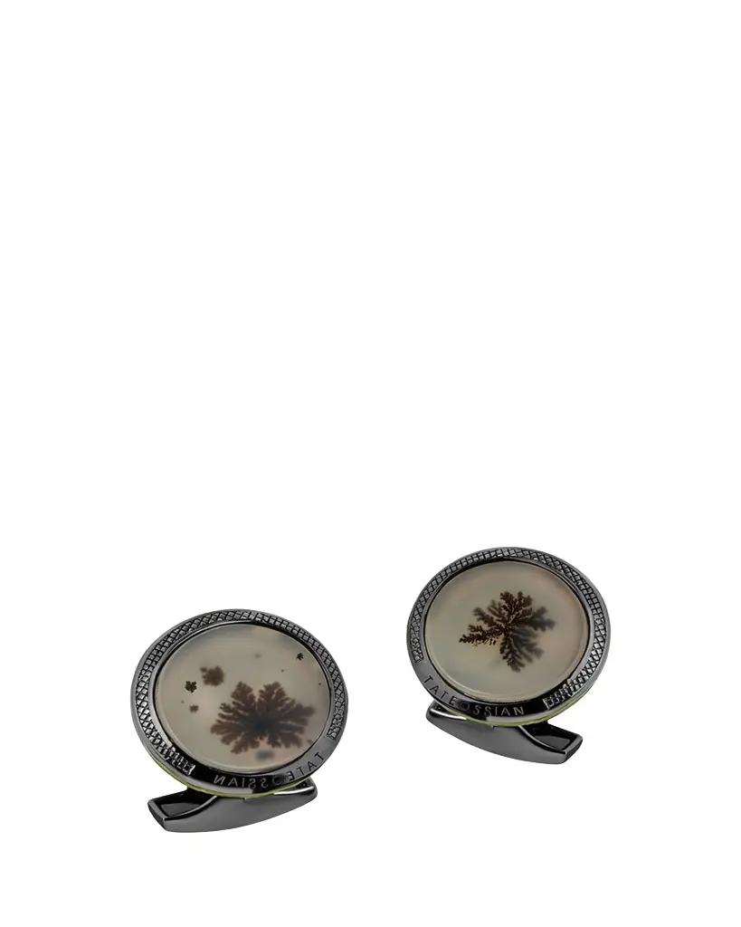 Men's Limited Edition Black Rhodium-Tone Dendritic Agate Cufflinks Men's Limited Edition Black Rhodium-Tone Dendritic Agate Cufflinks