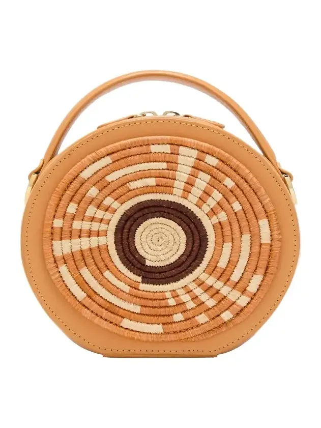 Rwenzori Round Leather & Straw Top-Handle Bag