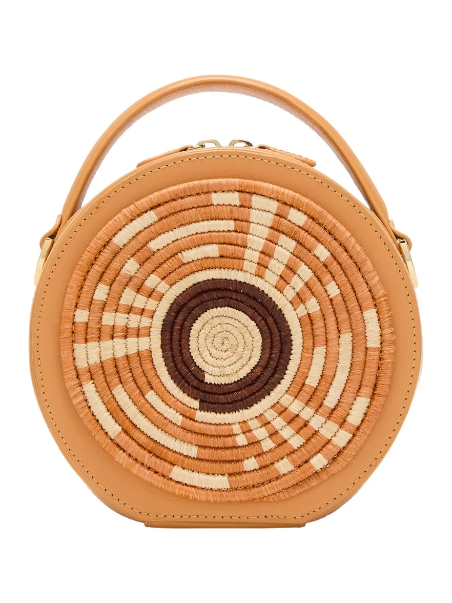Rwenzori Round Leather & Straw Top-Handle Bag